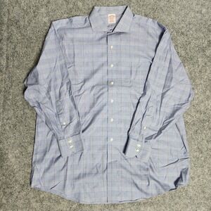 Brooks Brothers Madison Shirt Men 18-34 Blue Houndstooth Supima Cotton Preppy